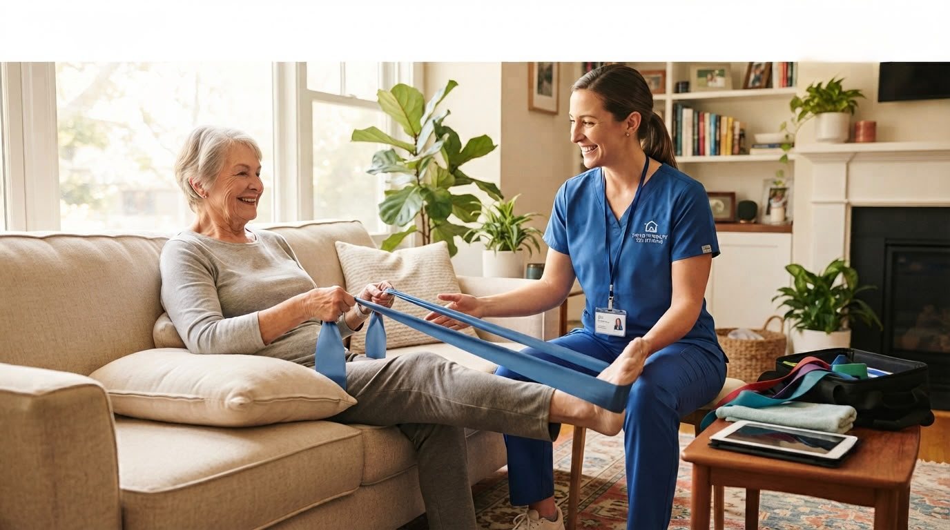 Physiotherapist guiding a patient through an exercise